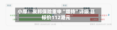 小摩：友邦保险重申“增持”评级 目标价112港元