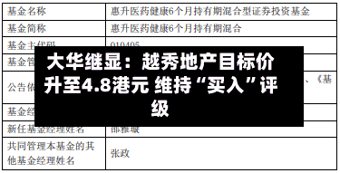 大华继显：越秀地产目标价升至4.8港元 维持“买入”评级